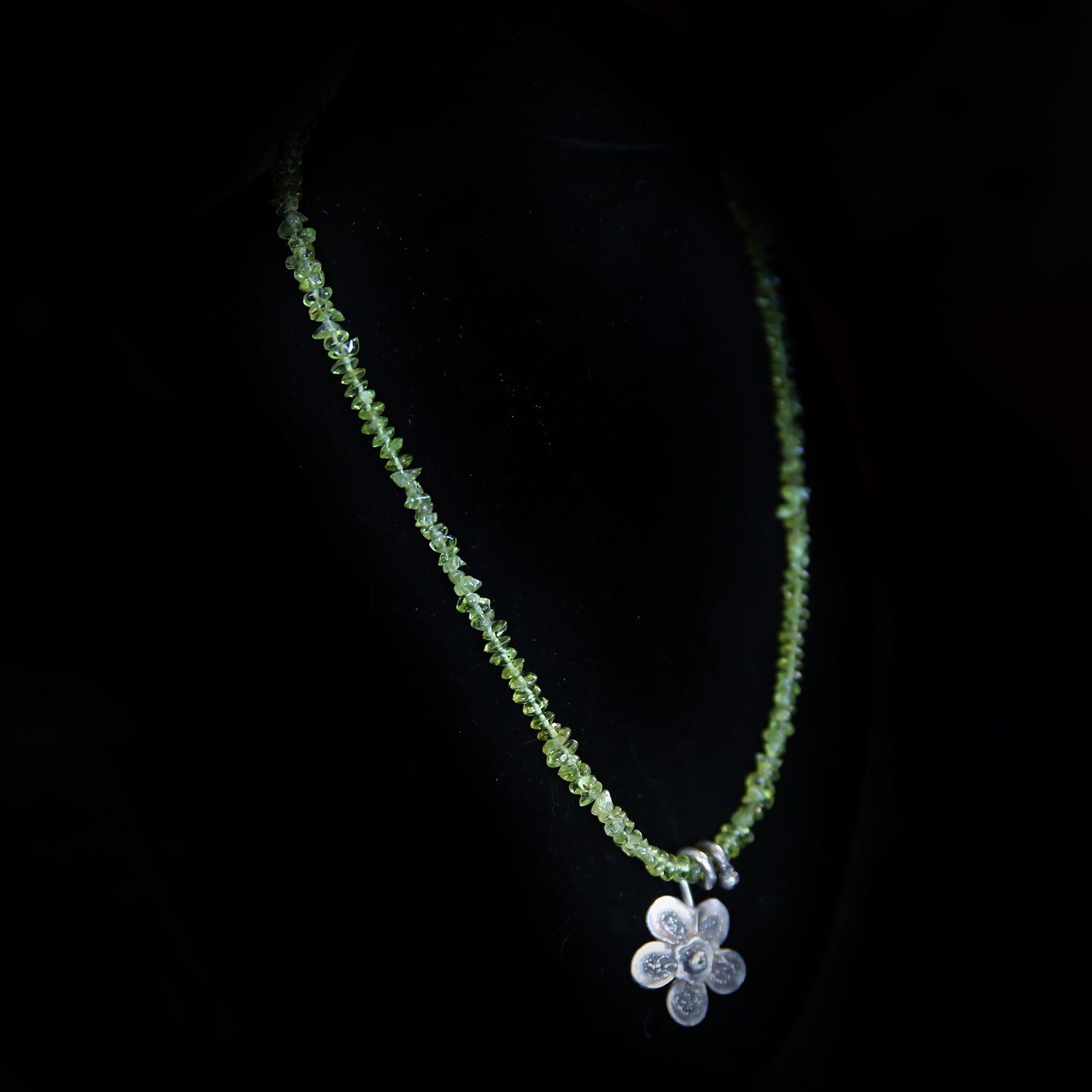 Peridot Bloom Fine Silver Flower Necklace