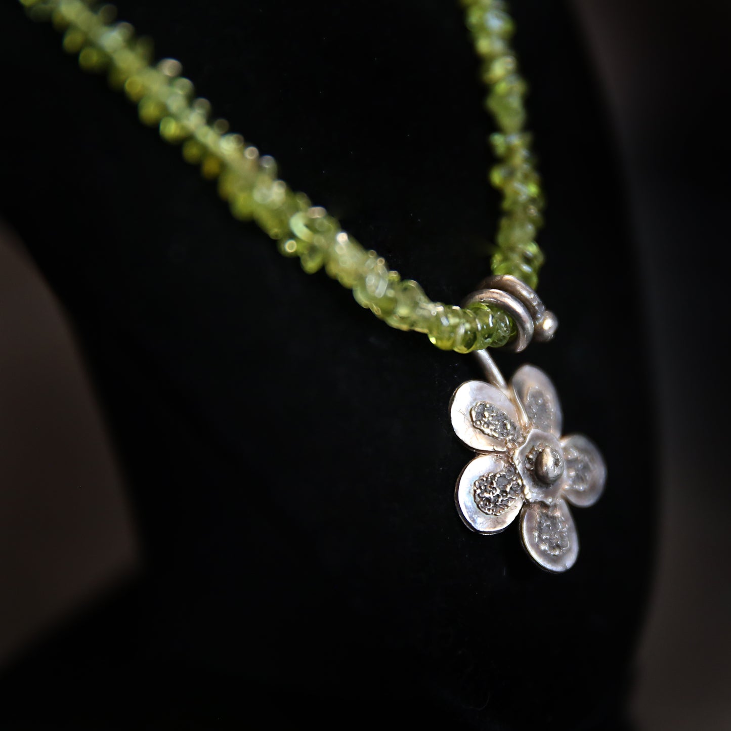 Peridot Bloom Fine Silver Flower Necklace