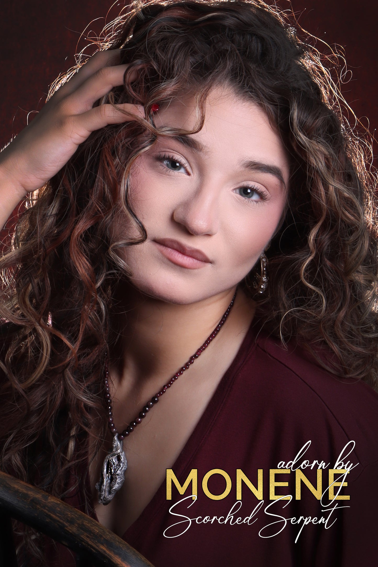 Scorched Serpent Fine Silver Cholla Skeleton and Snake with Garnets Necklace